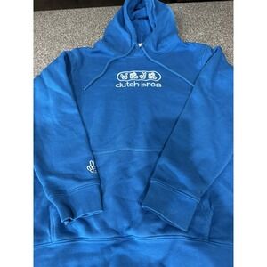 Dutch Bros Coffee Sz M Pullover Hoodie Sweatshirt Blue White Embroidered EUC A32